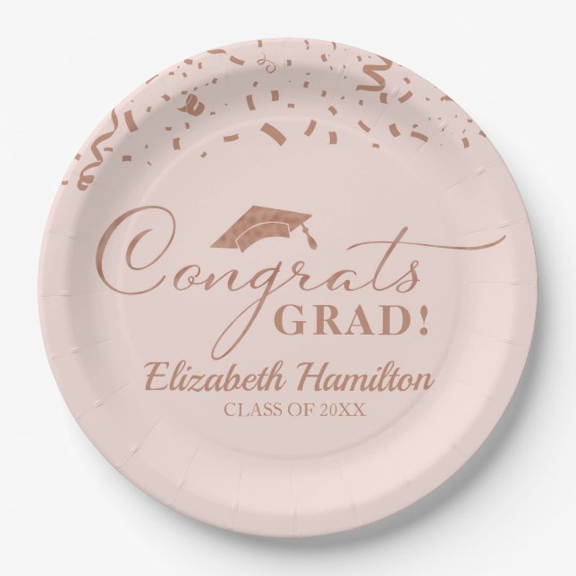 Glückwunsch Grand Rose Gold Script Graduation Part Pappteller (Vorderseite)