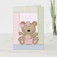 Glückwunsch-Karte: Teddybär mit rosa Bogen