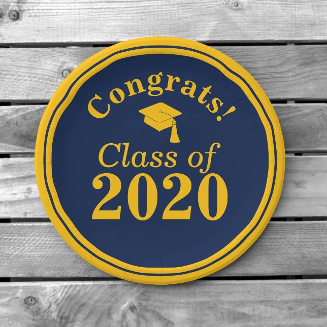 Glückwunsch-Klasse 2024 Navy-Gold Pappteller (Von Creator hochgeladen)