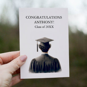 Glückwunsch Male Graduate in Black Gown Dankeskarte