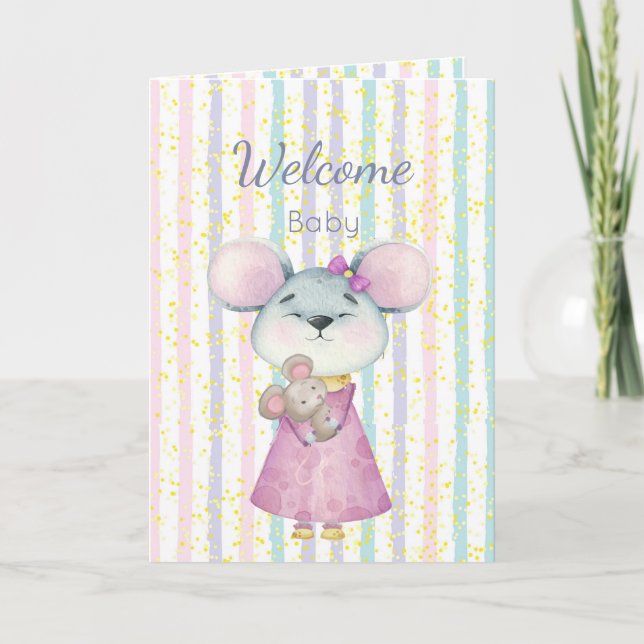 Glückwunsch Neuer Baby Fun Niedlich Mouse Baby Ani Karte (Vorderseite)