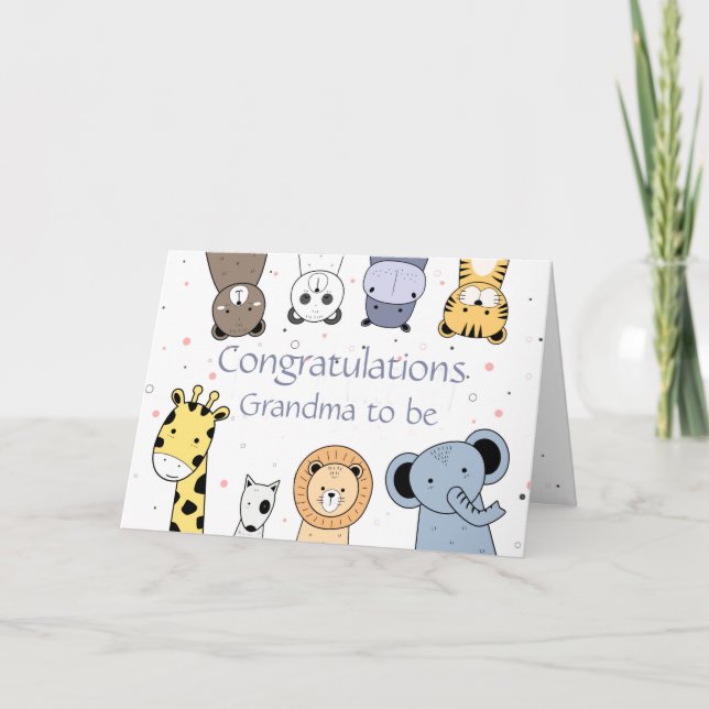 Glückwunsch New Baby Fun Animal Cartoon Oma Karte (Vorderseite)