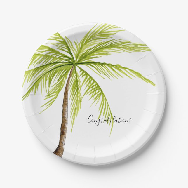 Glückwunsch-Palme-kundenspezifischer Insel-Strand Pappteller (Vorderseite)