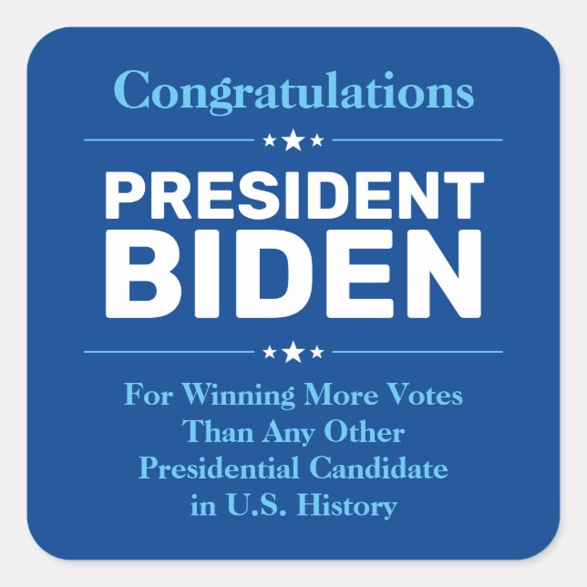Glückwunsch Präsident Biden Most Voted Candidate B Quadratischer Aufkleber (Vorderseite)