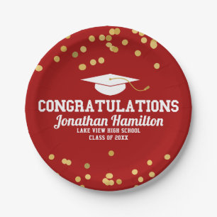 Glückwunsch Red Gold Confetti Grad Party Pappteller
