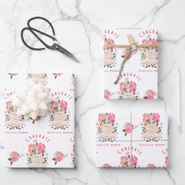 Glückwunsch Schöne Momma Wrapping Paper Sheets Geschenkpapier Set (Vorderseite)