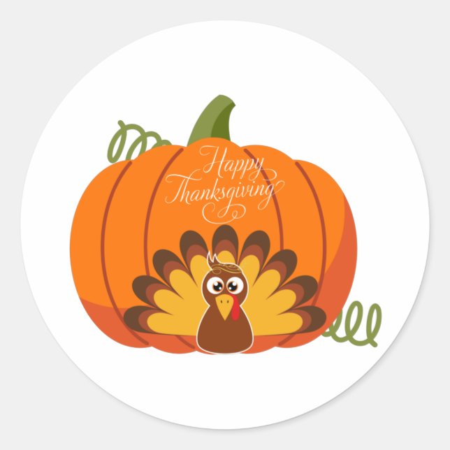Glückwunsch Thanksgiving Niedlich Türkei und Pumpk Runder Aufkleber (Vorderseite)