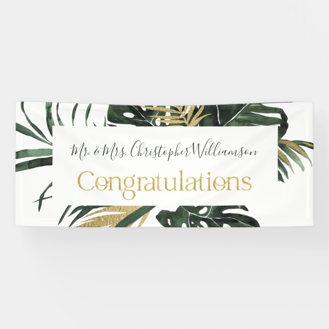 Glückwunsch Tropical Floral Wedding Banner (Horizontal)