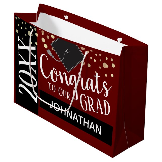 Glückwunsch zu unserem Grad Individuelle Name jede Große Geschenktüte (Vorderseite Schrägansicht)