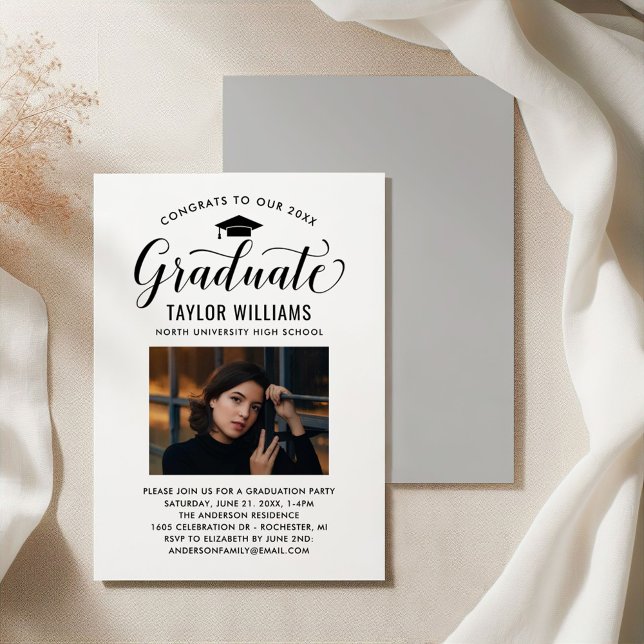 Glückwunsch zu unserem Schwarzen Script-Foto Einladung (Von Creator hochgeladen)