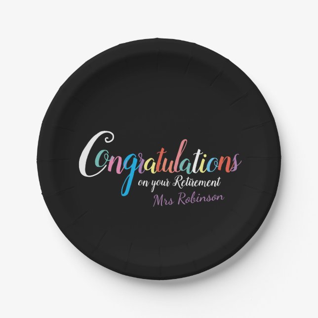 Glückwunsch zum Ausscheiden von Lehrern Pappteller (Vorderseite)