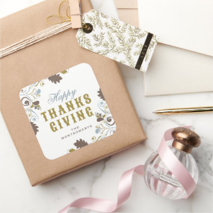 Glückwunsch zum Erntedanken Rustikale Herbstblätte Quadratischer Aufkleber