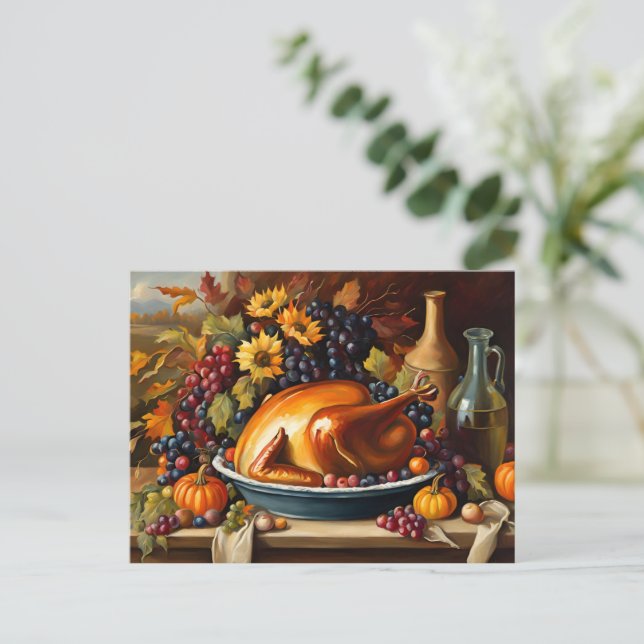 Glückwunsch zum Erntedankfest, farbenfrohe Feier, Postkarte (Stehend Vorderseite)
