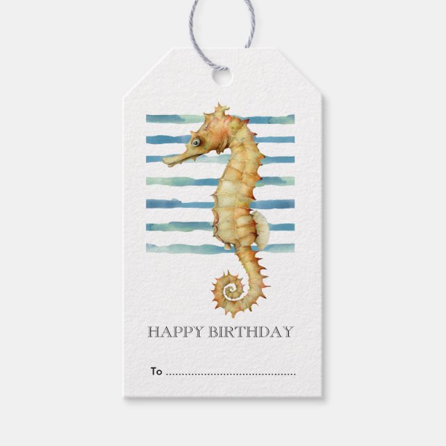 Glückwunsch zum Geburtstag, Seepferd Beach Coastal Geschenkanhänger (Vorderseite)
