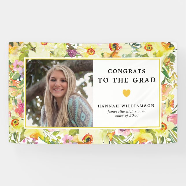 Glückwunsch zum Grad Yellow Daffodil Foto Banner (Horizontal)