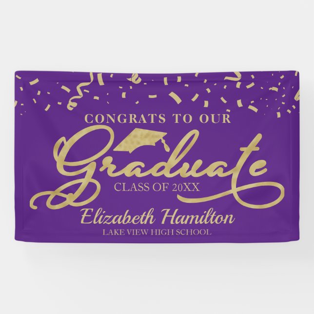 Glückwunsch zum Graduiertengold und Lila Banner (Horizontal)