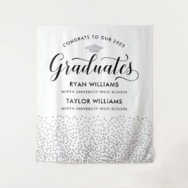 Glückwunsch Zwei Absolventen Silver Confetti Party Wandteppich