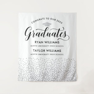 Glückwunsch Zwei Absolventen Silver Confetti Party Wandteppich