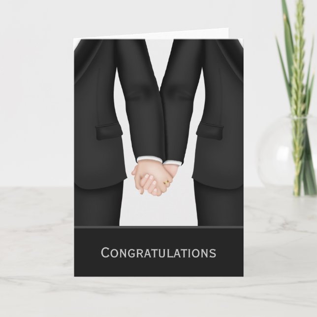 Glückwunsch zwei Grooms in Anzügen Hochzeit Karte (Vorderseite)