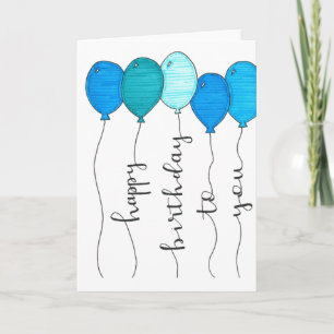 Glückwunschballon Kalligrafie blau handschriftlich Karte