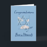 Glückwünsche auf Ihrem Bar Mitzvah! - Blau Karte<br><div class="desc">*Note: Für das große Kartenklicken "fertigen Sie es",  dann Pluszeichen einmal besonders an,  um vorderen Entwurf zu vergrößern. Senden Sie diese reizende Karte,  die einen Davidsstern Mit blauem Himmel und Wolken im Hintergrund kennzeichnet,  um einen jungen Mann auf seinem Bar Mitzvah zu beglückwünschen!</div>