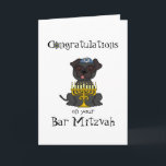 Glückwünsche auf Ihrem Bar Mitzvah-Mops Hund Karte<br><div class="desc">Dieser niedliche kleine Mops sitzt mit einem menorah mit den Kerzen beleuchtet und trägt einen kleinen Yarmulke. Innerhalb ist ein netter Vers, den Sie personifizieren können.</div>