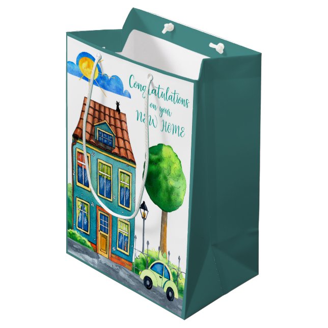 Glückwünsche auf Ihrem neuen Zuhause-Medium Mittlere Geschenktüte (Vorderseite Schrägansicht)
