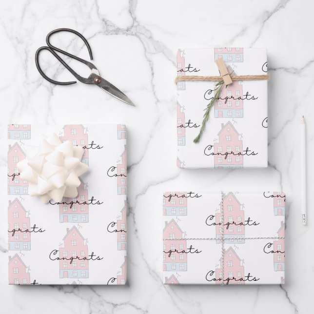 Glückwünsche auf Ihren neuen Zuhause-Wrapping Pape Geschenkpapier Set (Vorderseite)