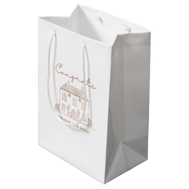 Glückwünsche auf Ihrer neuen Zuhause-Geschenktasch Mittlere Geschenktüte (Rückseite Schrägansicht)
