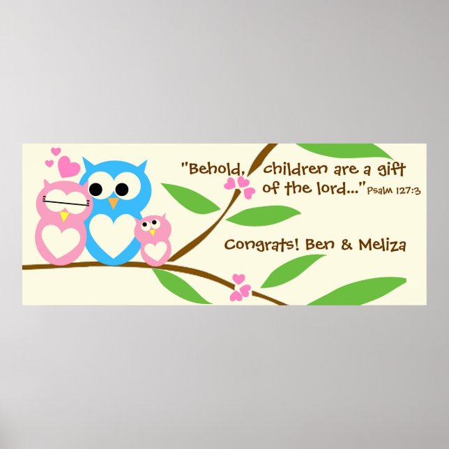 Glückwünsche, Baby Girl Owl Babydusche Poster (Vorne)