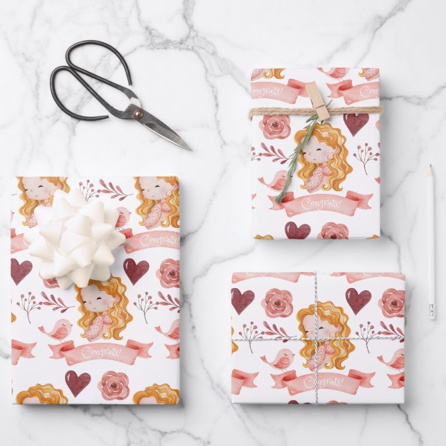 Glückwünsche, die Papierblätter umblättern Geschenkpapier Set (Vorderseite)