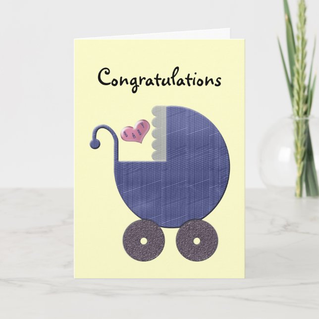 Glückwünsche für New Baby Boy with Blue Pram Art Karte (Vorderseite)