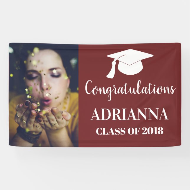 Glückwünsche graduieren Foto-Kastanienbraun Banner (Horizontal)