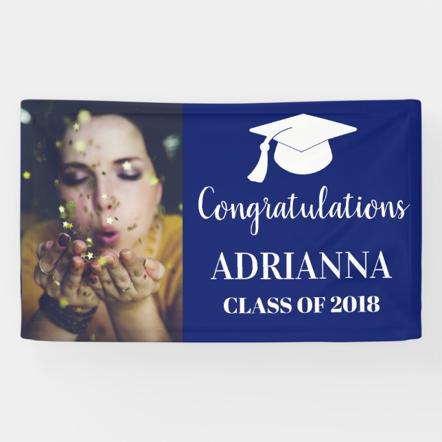 Glückwünsche graduieren Foto-Marine-Blau Banner (Horizontal)