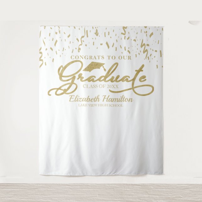 Glückwünsche in den goldfarbenen und weißen Hinter Wandteppich (Vorderseite)