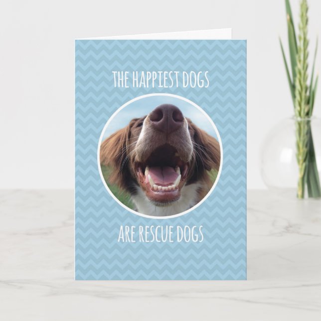 Glückwünsche, Rettungs-Hund adoptierend, blaues Karte (Vorderseite)
