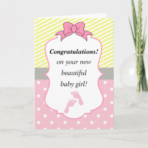 Glückwünsche rosa und gelbes neues Baby Karte