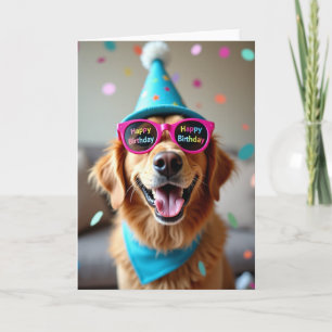 Glückwunschkarte mit goldenem Hund zum Geburtstag Karte