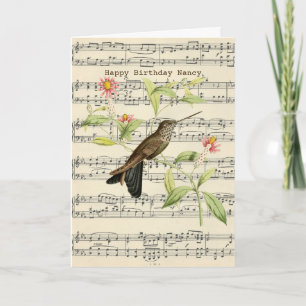 Glückwunschkarte zum Geburtstag Kolibri vintage Karte