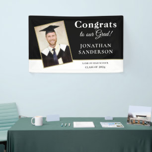 Glückwunschs 2025 Grad Name Foto Schwarz-weiß Gold Banner