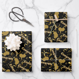 Glückwunschs Black Gold Confetti Balloons Feier Geschenkpapier Set
