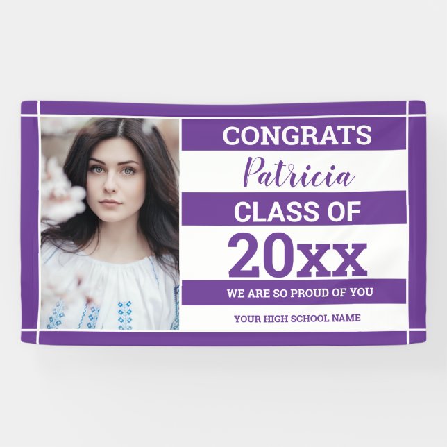Glückwunschs Grad 2022 Foto Abschluss Lila White Banner (Horizontal)