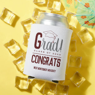Glückwunschs Grad Cap Maroon und Gray Dosenkühler