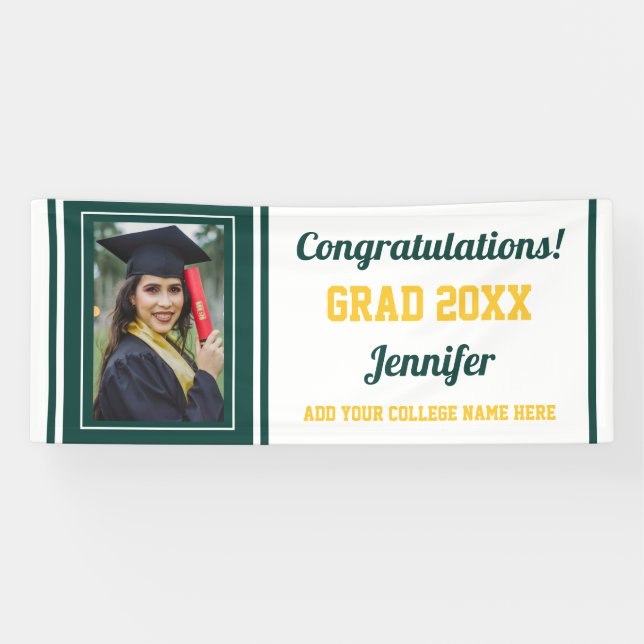 Glückwunschs Grad Green Gold White Foto Abschluss Banner (Horizontal)