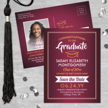 Glückwunschs Grad Maroon & Gold Save the Date Foto