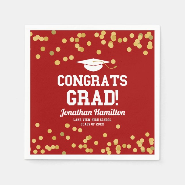 Glückwunschs Grad Red Gold Confetti Grad Party Nap Serviette (Vorderseite)