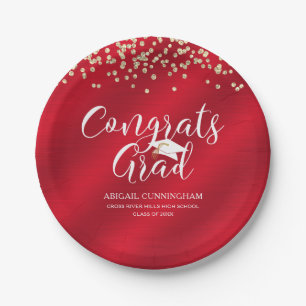 GLÜCKWUNSCHS GRAD Red Gold Confetti Personalisiert Pappteller
