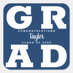 Glückwunschs Grad White über Navy Blue Party Quadratischer Aufkleber