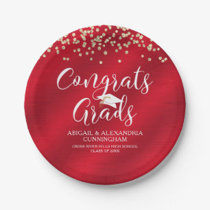 GLÜCKWUNSCHS GRADS Red Gold Confetti Personalisier Pappteller