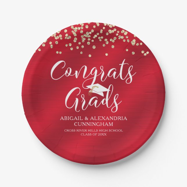 GLÜCKWUNSCHS GRADS Red Gold Confetti Personalisier Pappteller (Vorderseite)